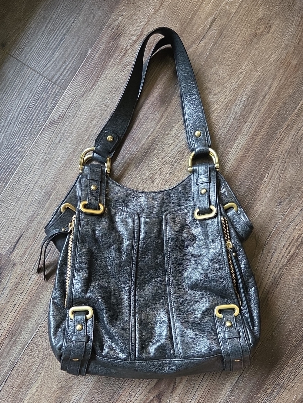 Kooba Black Classic Soft Leather Tote Shoulder Bag Gold Hardware